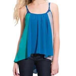 Lush Sheer Colorblock Spaghetti Strap Tank Medium Grey Blue Green Oversized